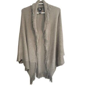 Layers By Lizden Poncho Womens Plus Gray Acrylic Fringe Trim Open Front